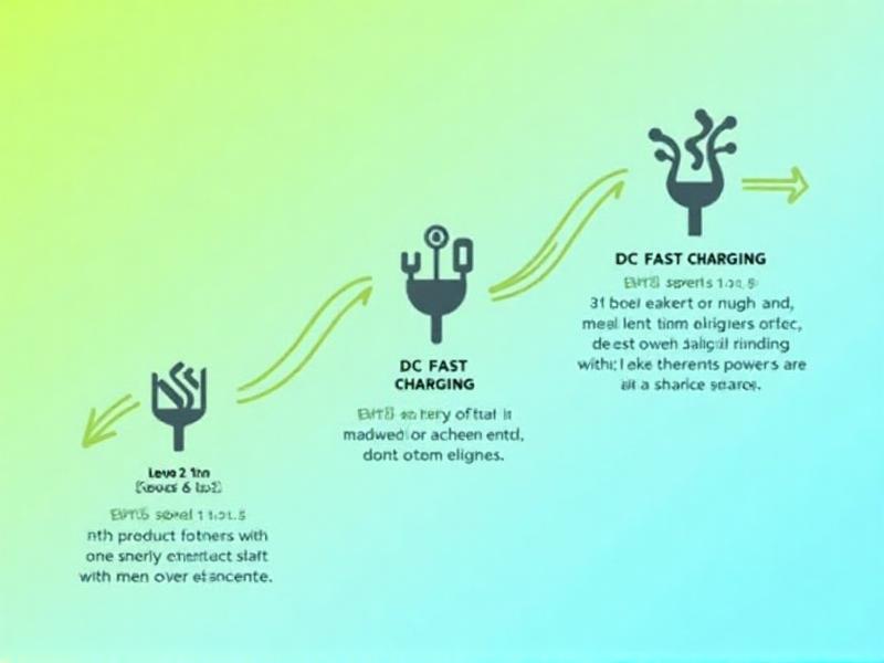 An infographic-style image illustrating the three main charging standards: Level 1, Level 2, and DC Fast Charging. Each standard is represented by a simple icon and a brief description, with arrows indicating the progression from slower to faster charging. The background is a gradient of green and blue, symbolizing energy and sustainability.