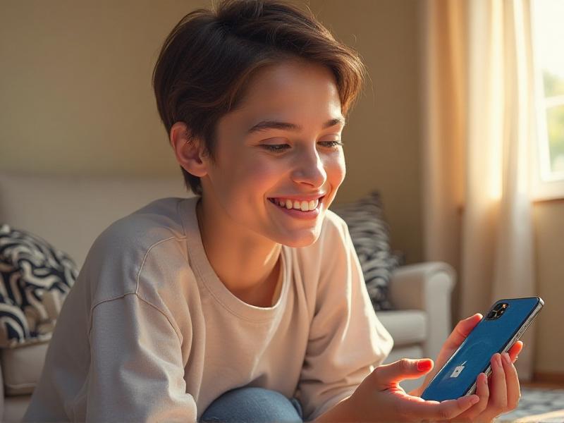 A close-up of a smartphone user holding a UL Certified aftermarket battery, with a look of trust and satisfaction on their face. The background features a cozy home setting, emphasizing the everyday importance of safety in consumer products.